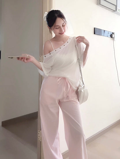 PINK STRIPE COMFORT PANTS - PETITEGIRLS 小个子定制款