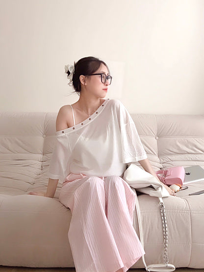 PINK STRIPE COMFORT PANTS - PETITEGIRLS 小个子定制款