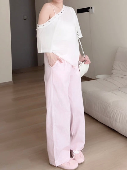 PINK STRIPE COMFORT PANTS - PETITEGIRLS 小个子定制款