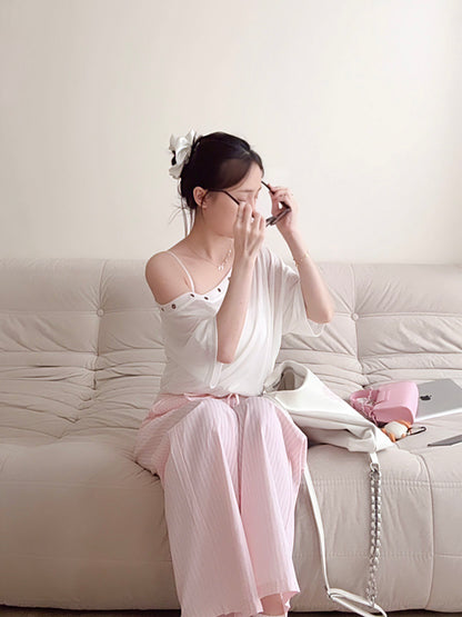 PINK STRIPE COMFORT PANTS - PETITEGIRLS 小个子定制款