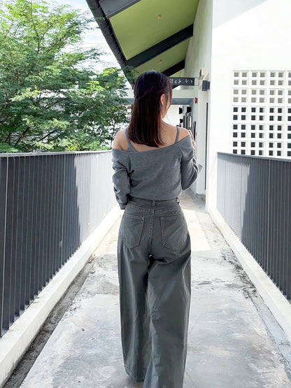 CLASSIC GREY WIDE LEG JEANS  - PETITEGIRLS 小个子定制款