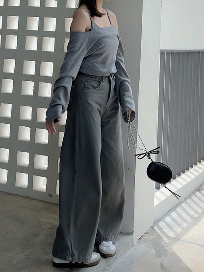 CLASSIC GREY WIDE LEG JEANS  - PETITEGIRLS 小个子定制款