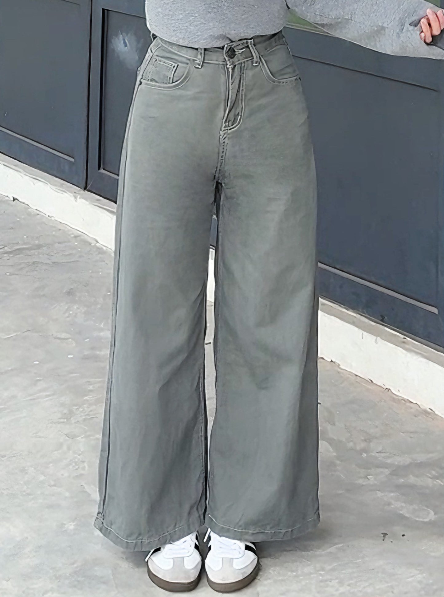 CLASSIC GREY WIDE LEG JEANS  - PETITEGIRLS 小个子定制款