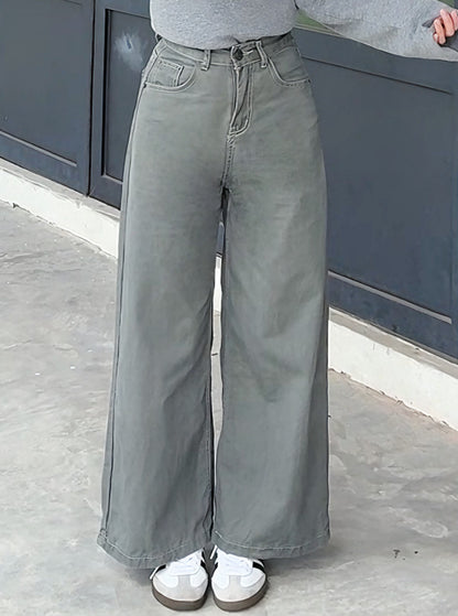 CLASSIC GREY WIDE LEG JEANS  - PETITEGIRLS 小个子定制款