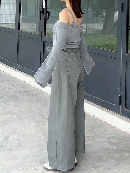 CLASSIC GREY WIDE LEG JEANS  - PETITEGIRLS 小个子定制款