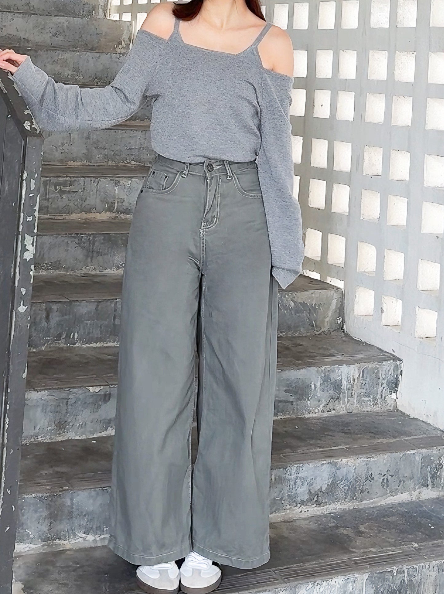CLASSIC GREY WIDE LEG JEANS  - PETITEGIRLS 小个子定制款