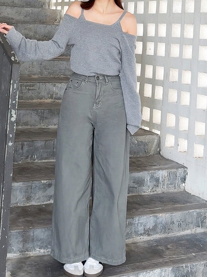 CLASSIC GREY WIDE LEG JEANS  - PETITEGIRLS 小个子定制款