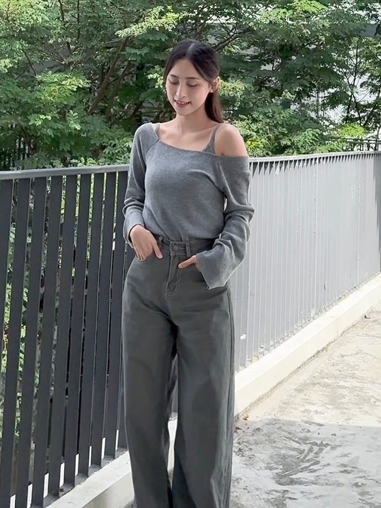 CLOUD GREY OFF-SHOULDER TOP