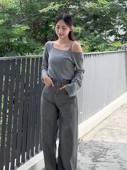 CLOUD GREY OFF-SHOULDER TOP