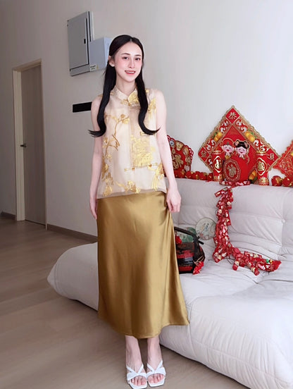 GOLDEN SATIN MAXI SKIRT - PETITEGIRLS 小个子定制款
