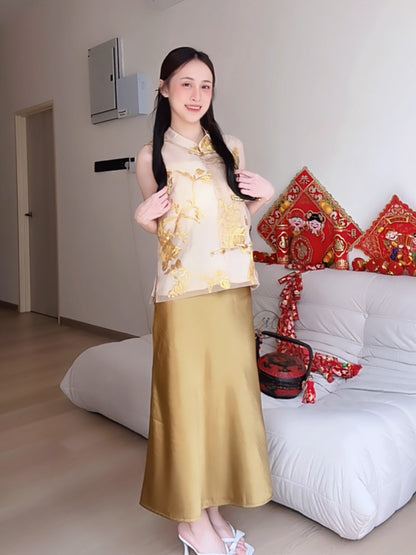 GOLDEN SATIN MAXI SKIRT - PETITEGIRLS 小个子定制款