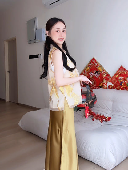 GOLDEN SATIN MAXI SKIRT - PETITEGIRLS 小个子定制款