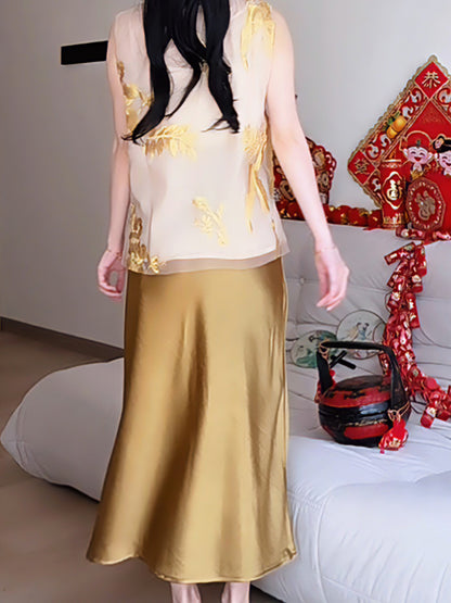 GOLDEN SATIN MAXI SKIRT - PETITEGIRLS 小个子定制款