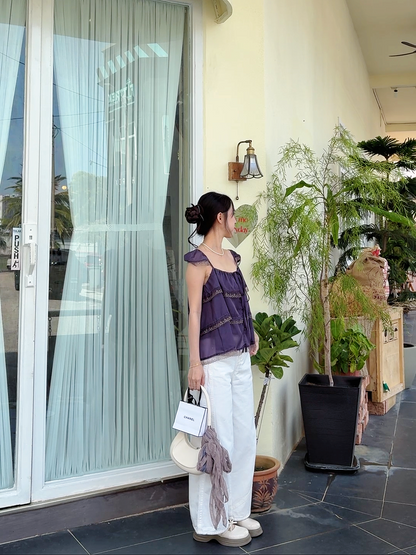 WHITE WIDE-LEG JEANS WITH CONTOUR SEAMS - PETITEGIRLS 小个子定制款