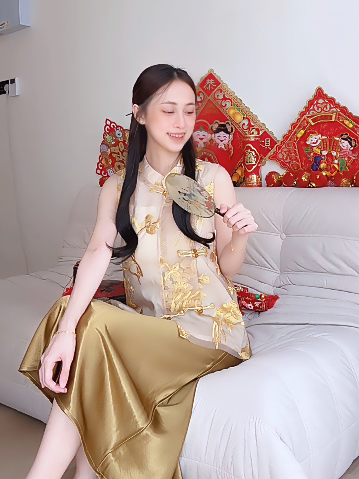 GOLDEN SATIN MAXI SKIRT - PETITEGIRLS 小个子定制款