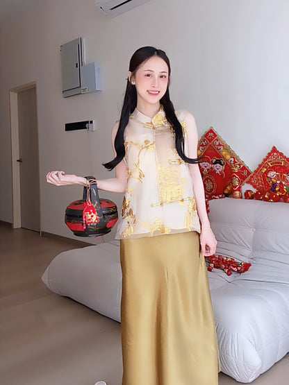 GOLDEN SATIN MAXI SKIRT - PETITEGIRLS 小个子定制款