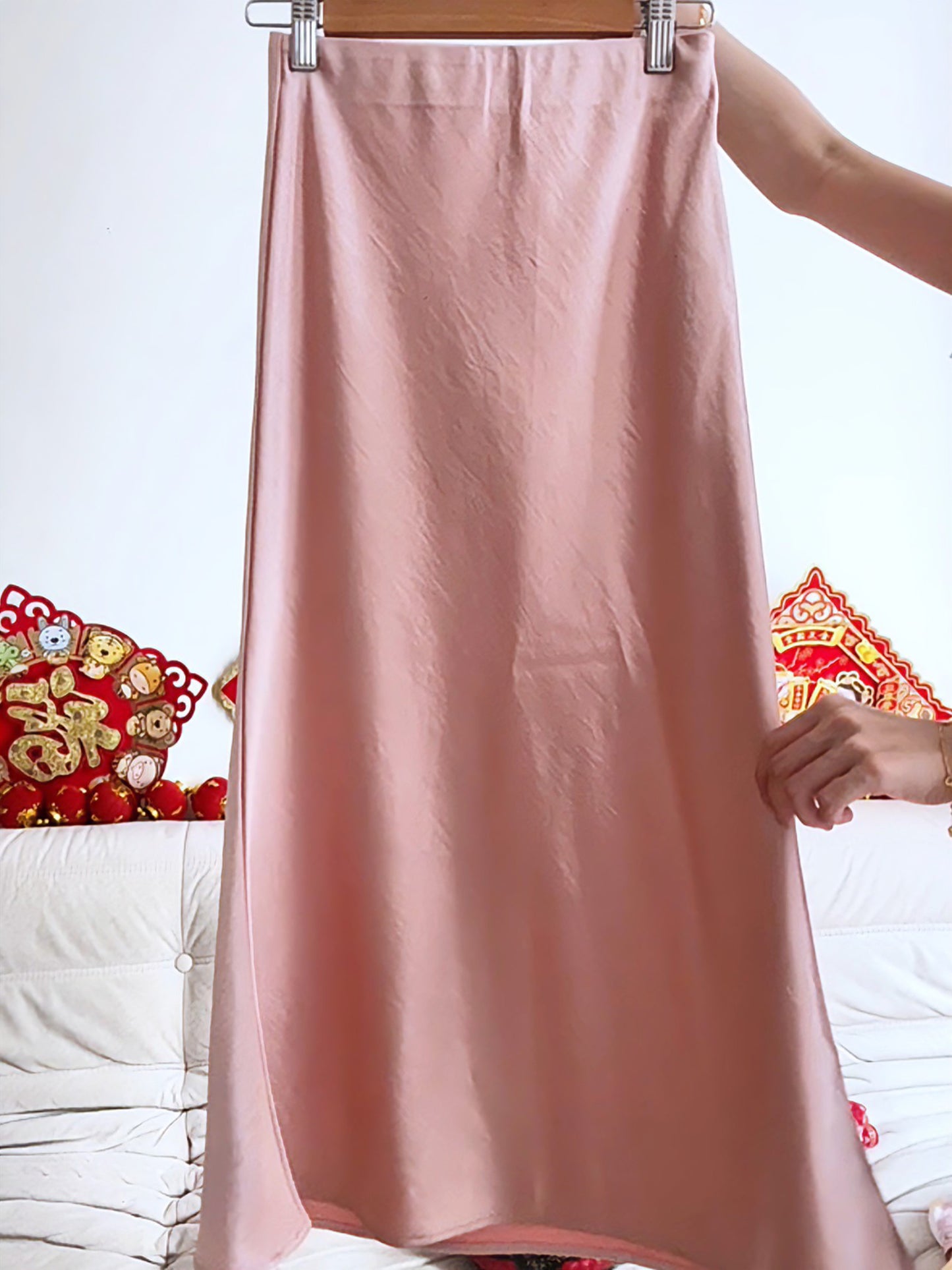 PINK SATIN MAXI SKIRT - PETITEGIRLS 小个子定制款