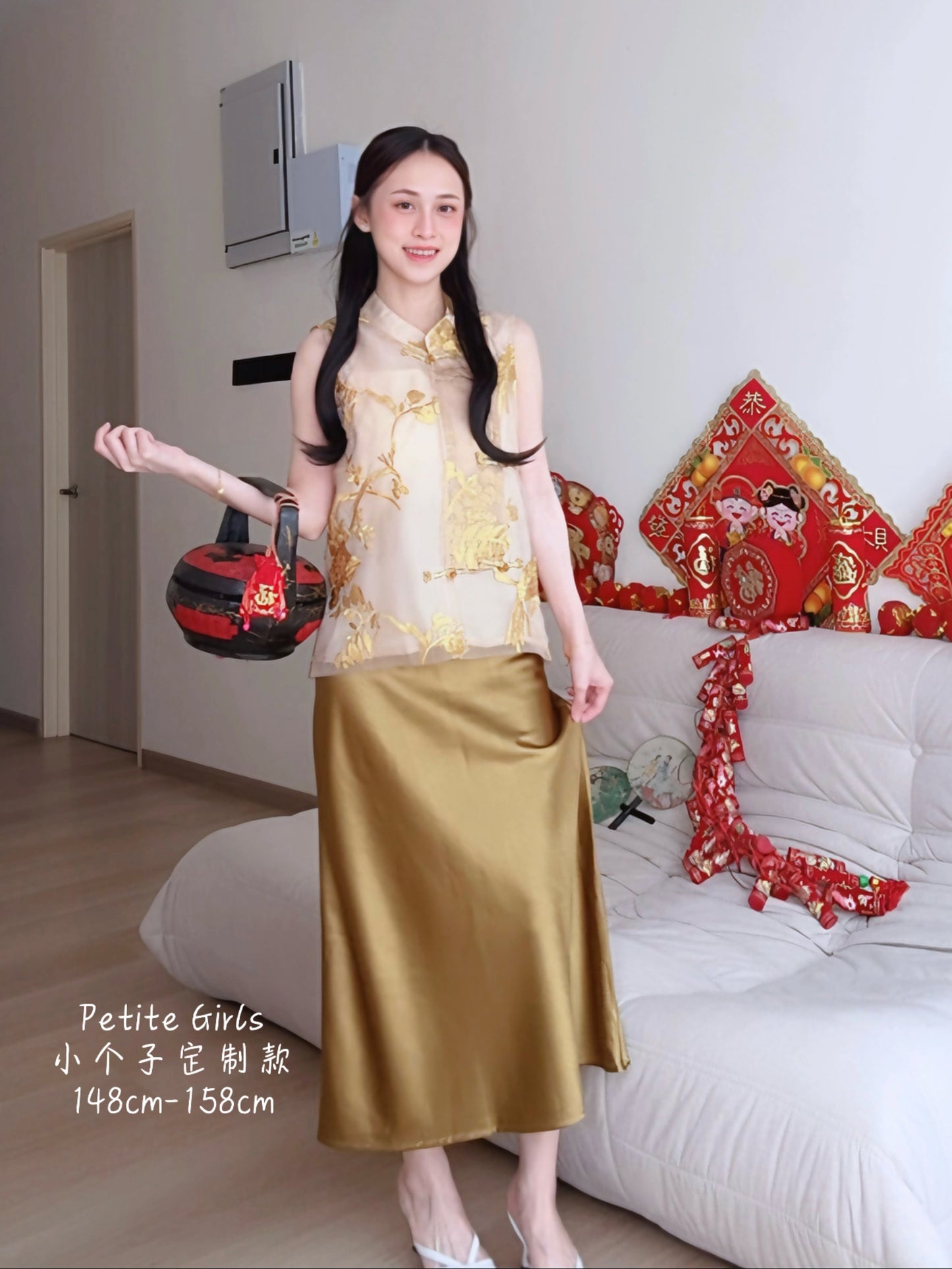 GOLDEN SATIN MAXI SKIRT - PETITEGIRLS 小个子定制款
