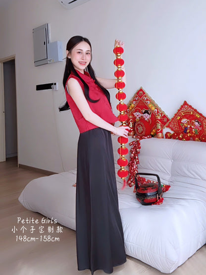 BLACK SATIN MAXI SKIRT - PETITEGIRLS 小个子定制款