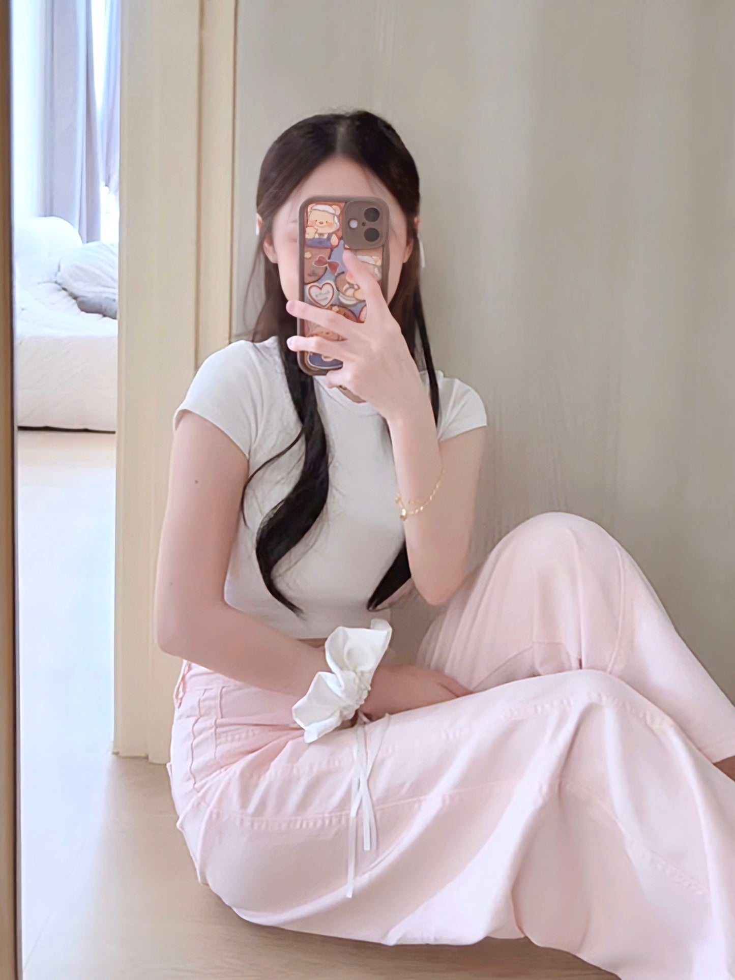 PINK WIDE-LEG JEANS WITH CONTOUR SEAMS - PETITEGIRLS 小个子定制款