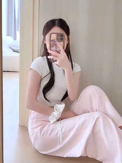 PINK WIDE-LEG JEANS WITH CONTOUR SEAMS - PETITEGIRLS 小个子定制款