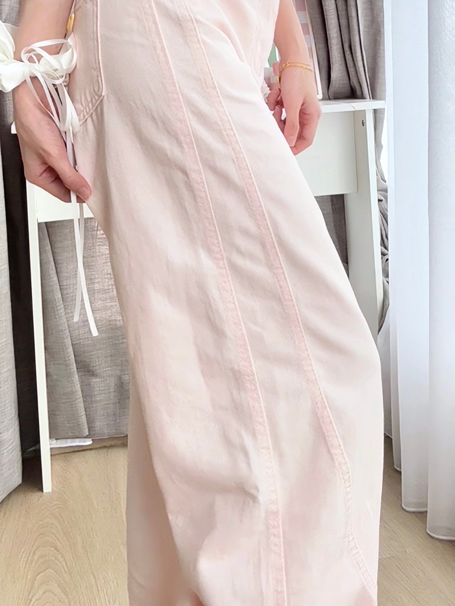 PINK WIDE-LEG JEANS WITH CONTOUR SEAMS - PETITEGIRLS 小个子定制款