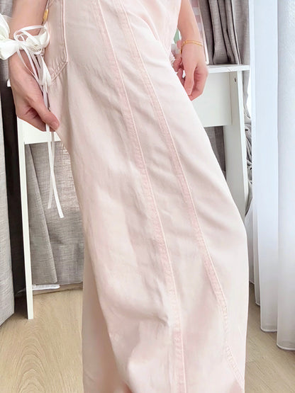 PINK WIDE-LEG JEANS WITH CONTOUR SEAMS - PETITEGIRLS 小个子定制款