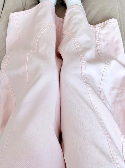 PINK WIDE-LEG JEANS WITH CONTOUR SEAMS - PETITEGIRLS 小个子定制款