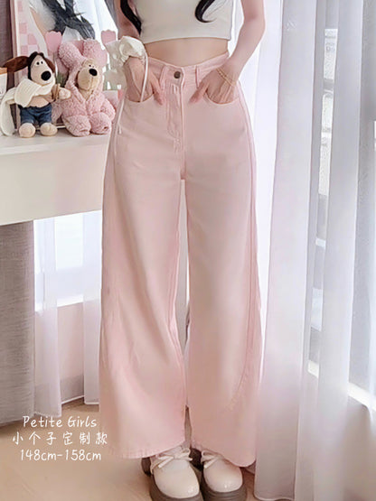 PINK WIDE-LEG JEANS WITH CONTOUR SEAMS - PETITEGIRLS 小个子定制款