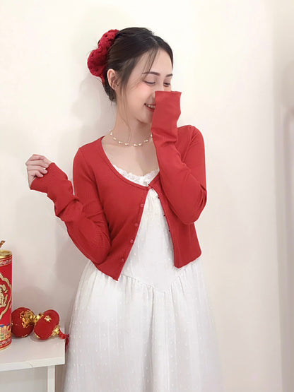 CHERRY RED KNIT CARDIGAN
