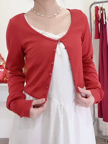 CHERRY RED KNIT CARDIGAN