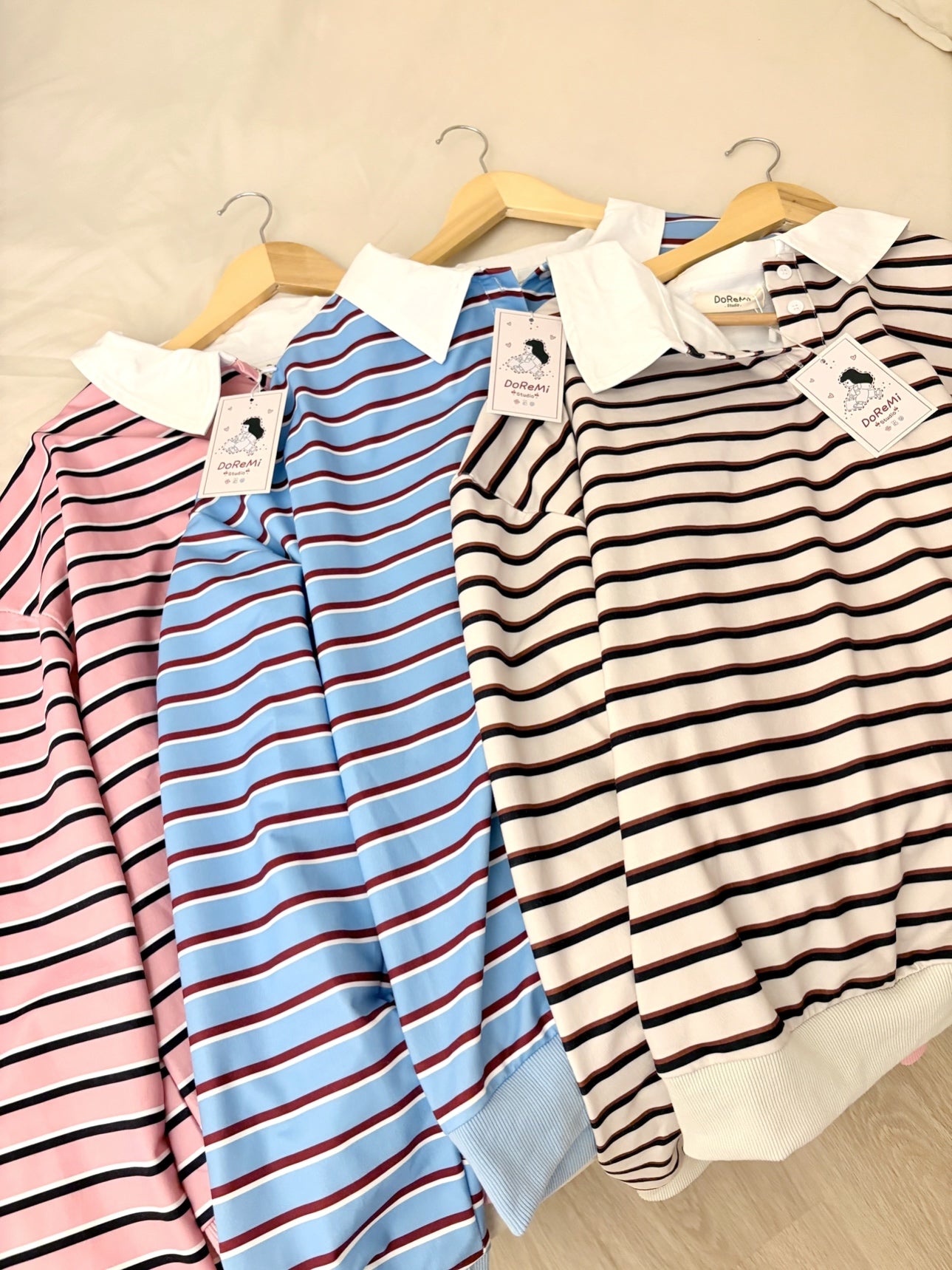 STRIPED POLO SWEATSHIRT-BROWN