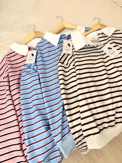 STRIPED POLO SWEATSHIRT-BROWN
