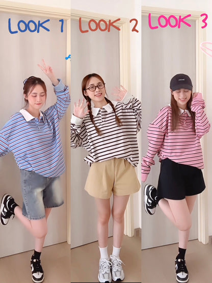 STRIPED POLO SWEATSHIRT-BROWN