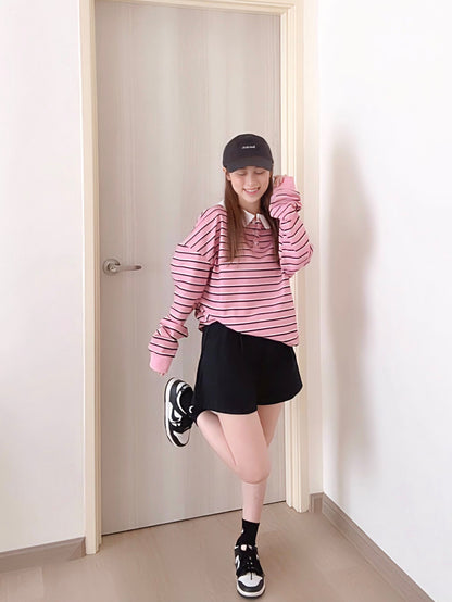 STRIPED POLO SWEATSHIRT- PINK