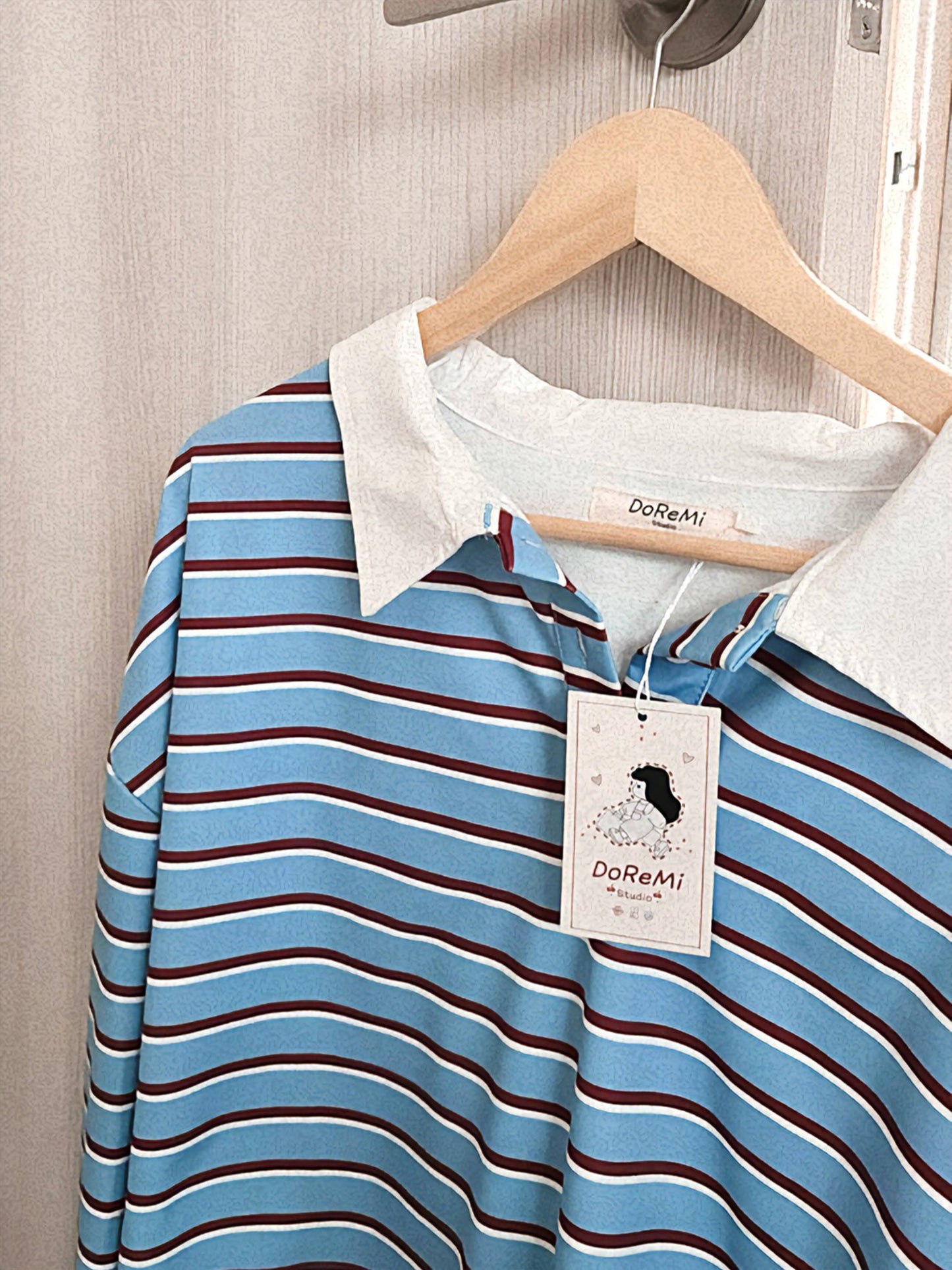 STRIPED POLO SWEATSHIRT- BLUE