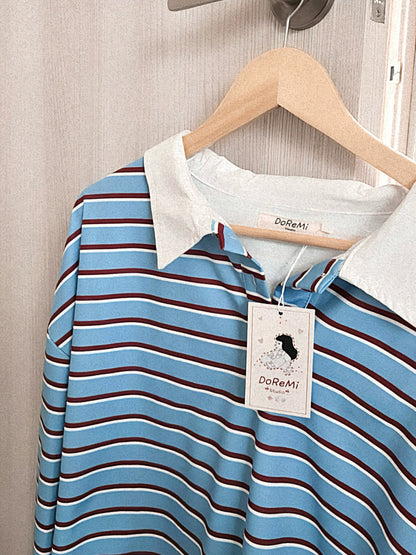 STRIPED POLO SWEATSHIRT- BLUE
