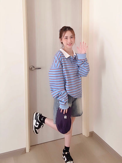 STRIPED POLO SWEATSHIRT- BLUE