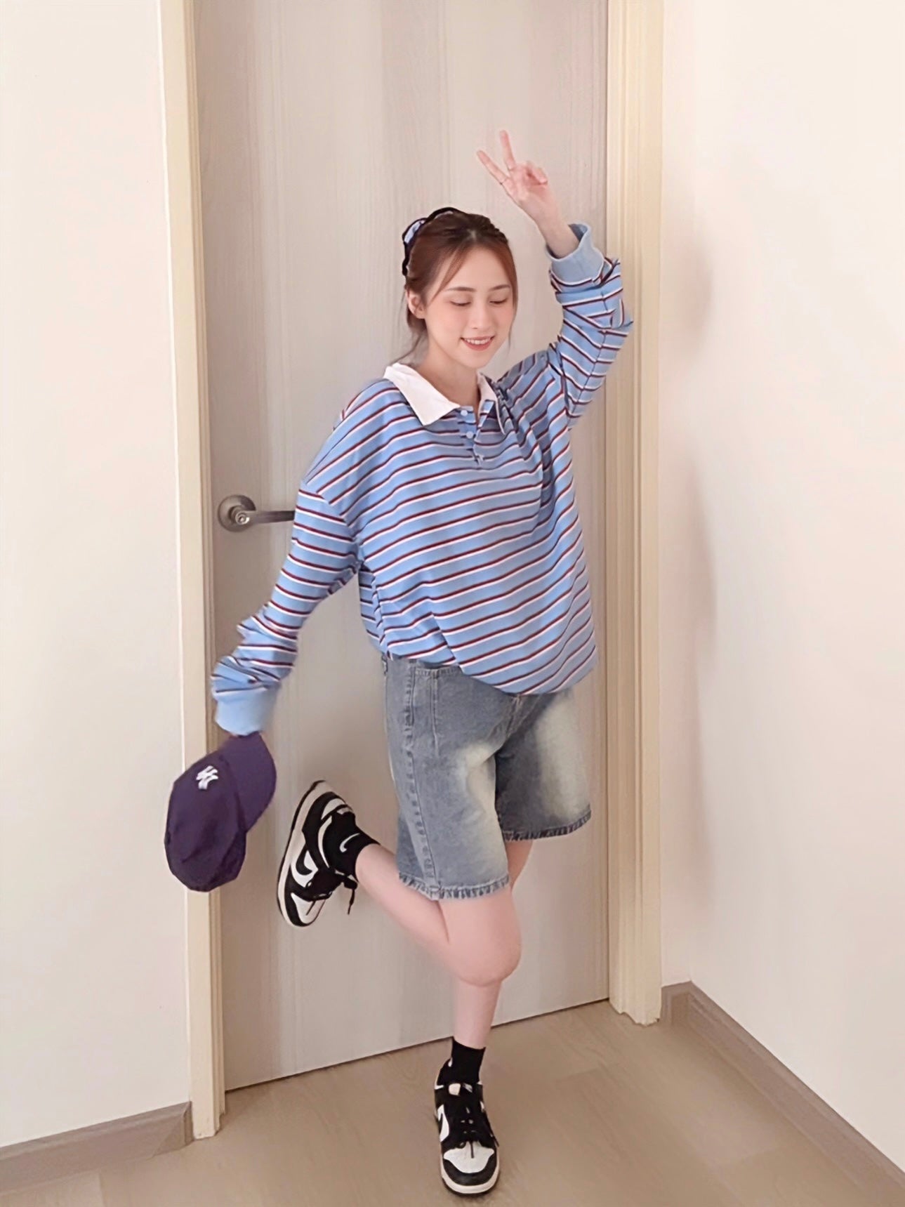 STRIPED POLO SWEATSHIRT- BLUE