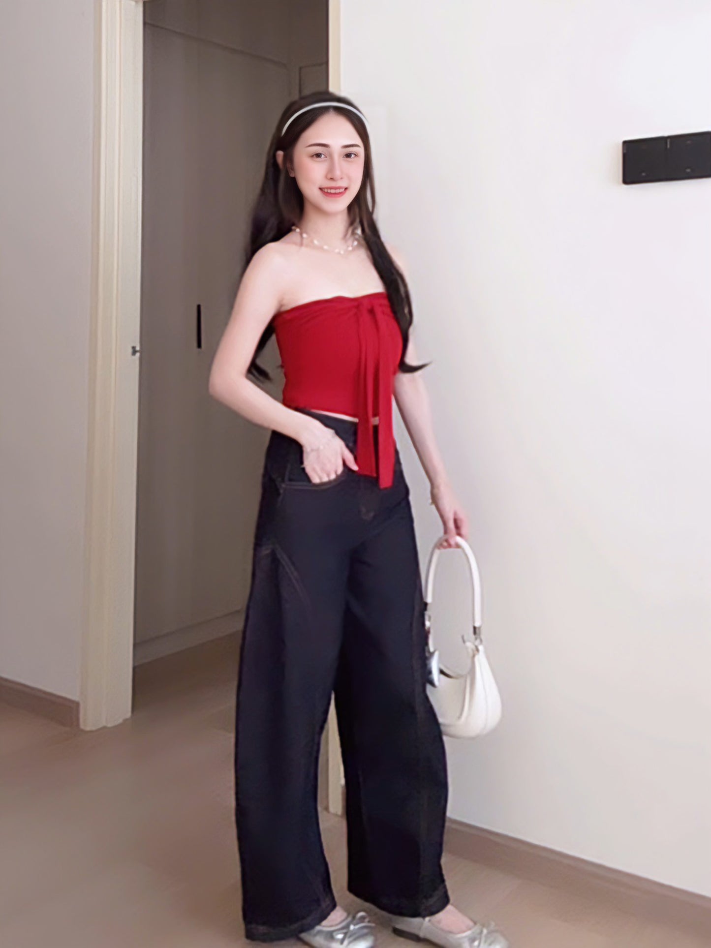 CURVE-CUT TAPERED DARK BLUE JEANS - PETITEGIRLS 小个子定制款