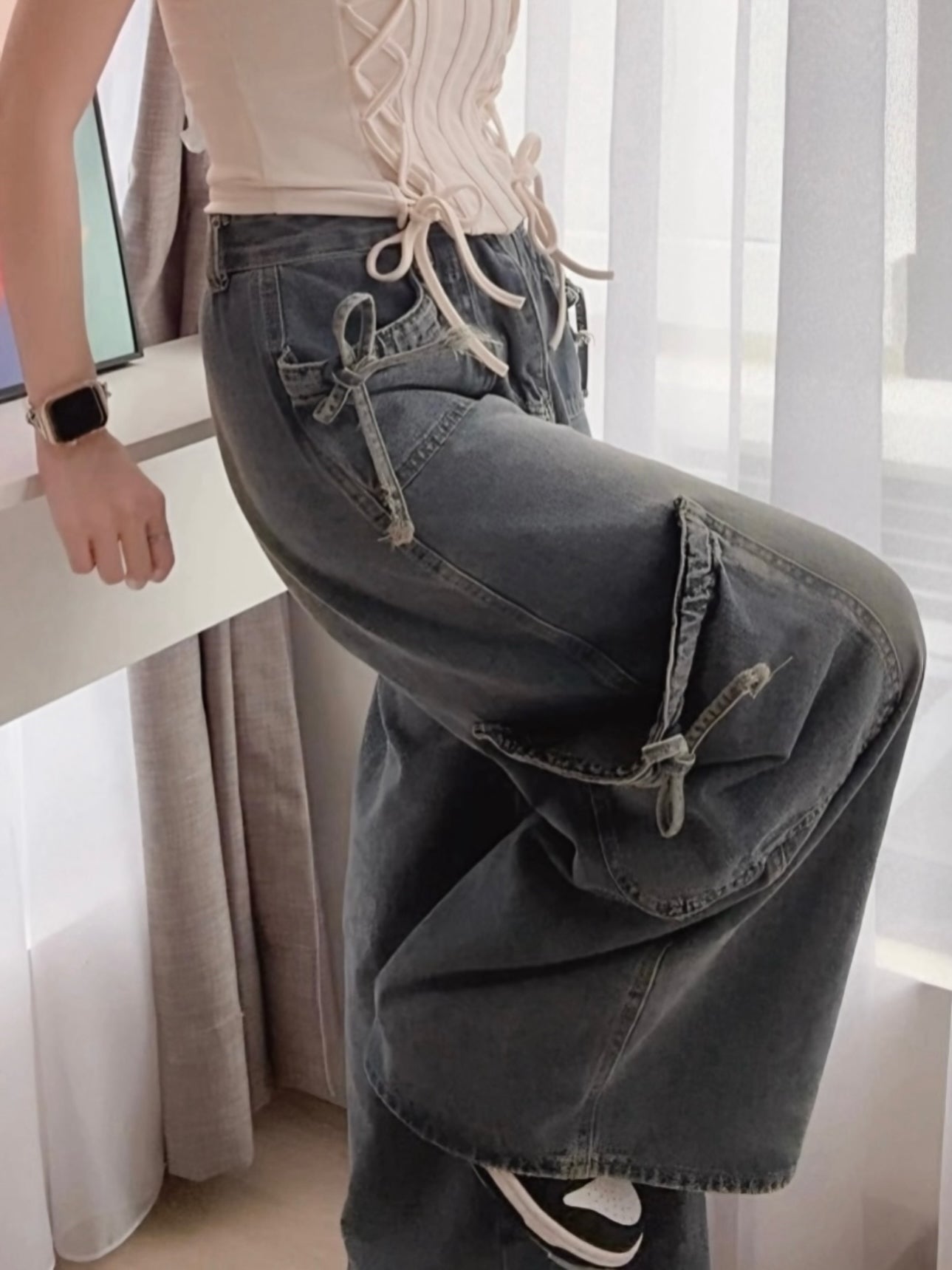 VINTAGE DENIM PANTS WITH POCKET- PETITEGIRLS 小个子定制款