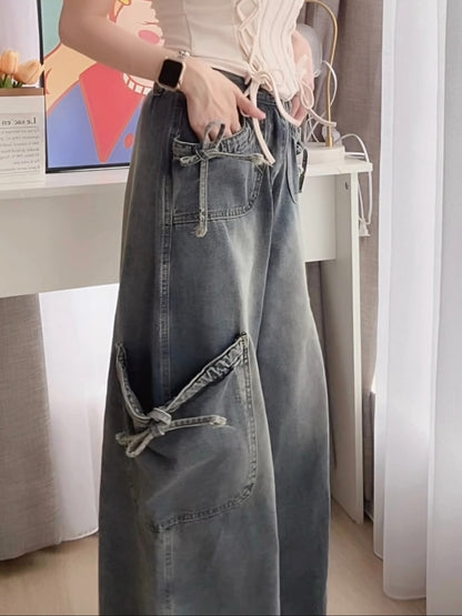 VINTAGE DENIM PANTS WITH POCKET- PETITEGIRLS 小个子定制款
