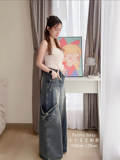 VINTAGE DENIM PANTS WITH POCKET- PETITEGIRLS 小个子定制款