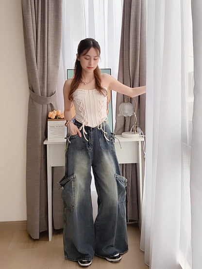 VINTAGE DENIM PANTS WITH POCKET- PETITEGIRLS 小个子定制款