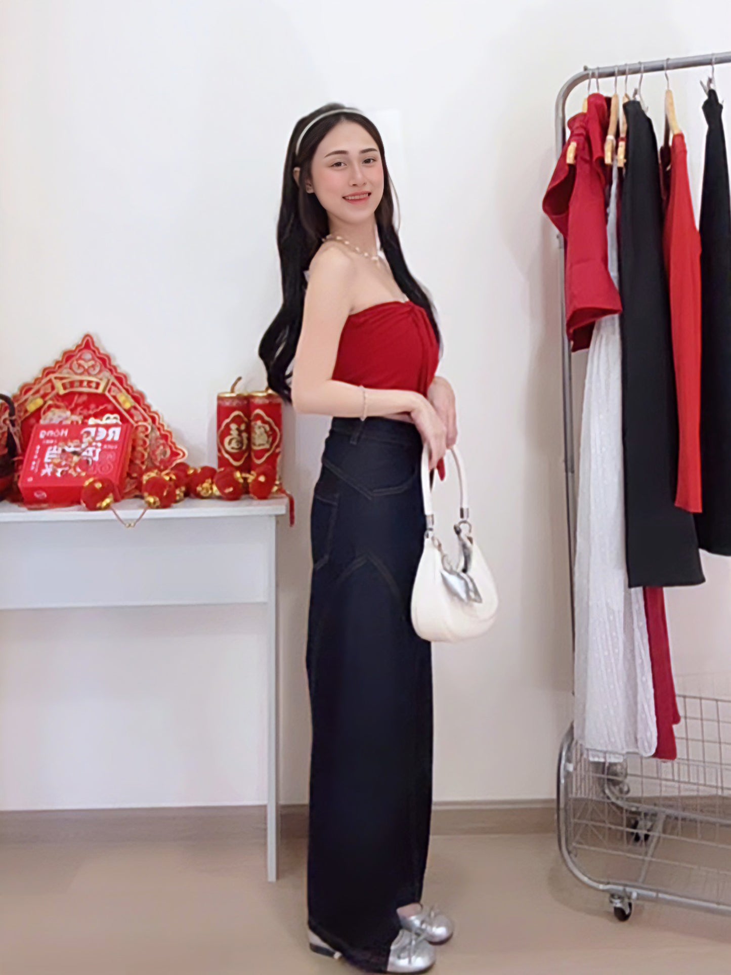 CURVE-CUT TAPERED DARK BLUE JEANS - PETITEGIRLS 小个子定制款