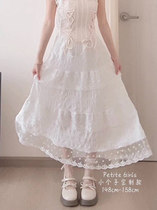 LONG LACE RUFFLE SKIRT- PETITEGIRLS 小个子定制款