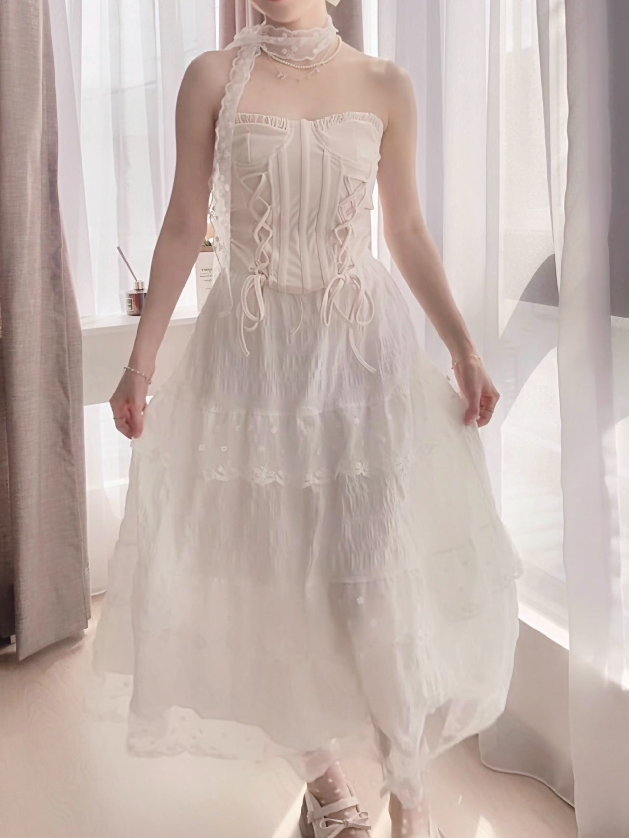 LONG LACE RUFFLE SKIRT- PETITEGIRLS 小个子定制款