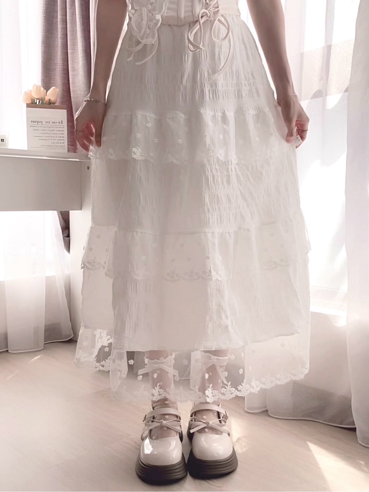 LONG LACE RUFFLE SKIRT- PETITEGIRLS 小个子定制款