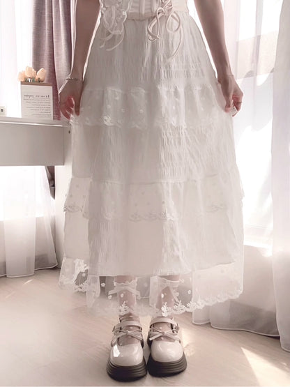 LONG LACE RUFFLE SKIRT- PETITEGIRLS 小个子定制款
