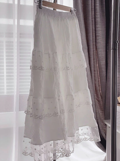 LONG LACE RUFFLE SKIRT- PETITEGIRLS 小个子定制款